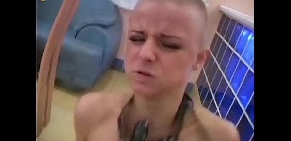  Shame masked bald girl rides cock hard piss
